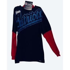 Reebok New England Patriots Boys Shirt Size XL Long Sleeve Blue Red with Cap NWT